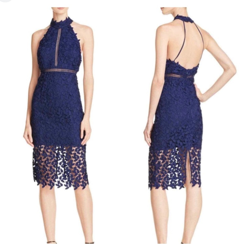 Bardot blue halter lace dress